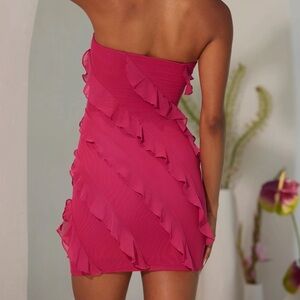 Bandeau Ruffle Detail Mini Dress in Fuchsia